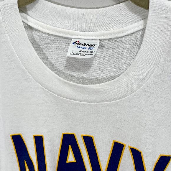 Vintage 90s Stedman White Crewneck T-Shirt Navy Mom Graphic Single Stitch - Picture 6 of 9